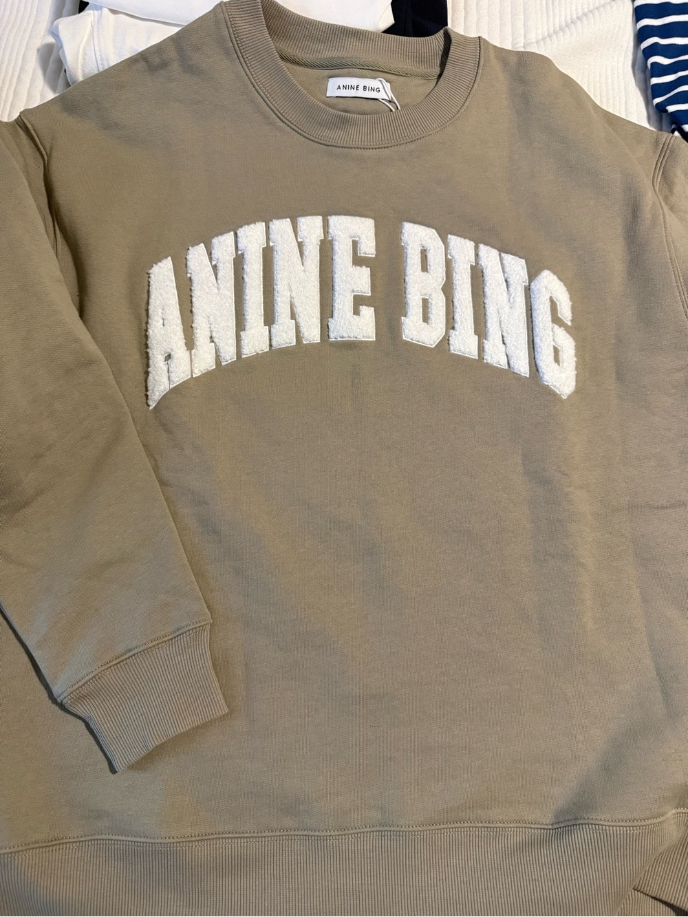 Anine Bing Sport Thyme Green Sweater White Distressed Embroidery Woman’s Medium